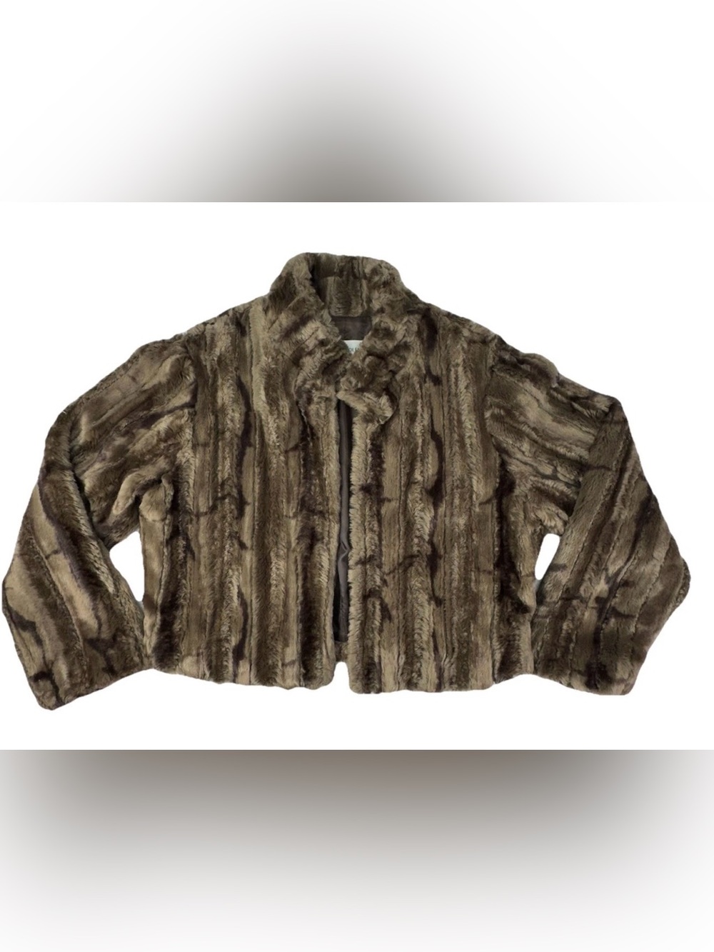 Nancy Bolen City Girl Faux Fur Jacket Brown Striped USA Made Vintage Y2K Large